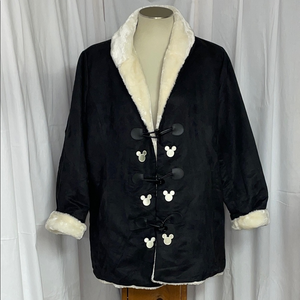 Disney Black & White Faux Suede‎ Mickey Mouse Jacket W Toggle Buttons Size 1X